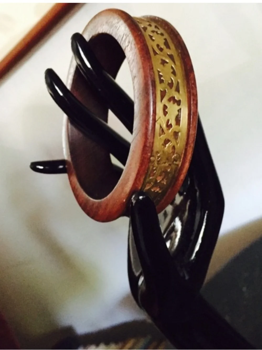 Vintage Wood and Brass Bangle Bracelet